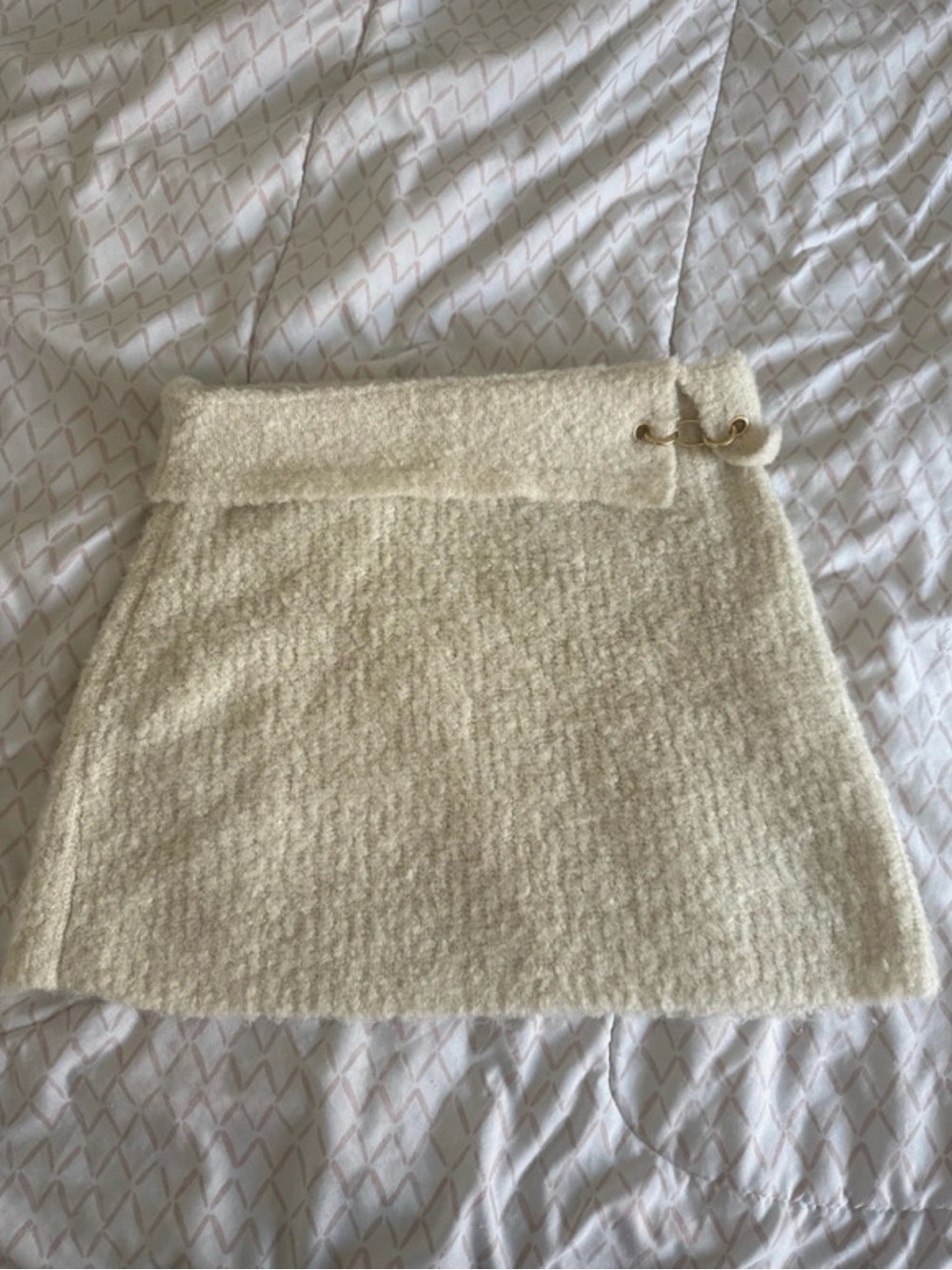 wild fable Cream Wool Mini Skirt with Gold Buckle